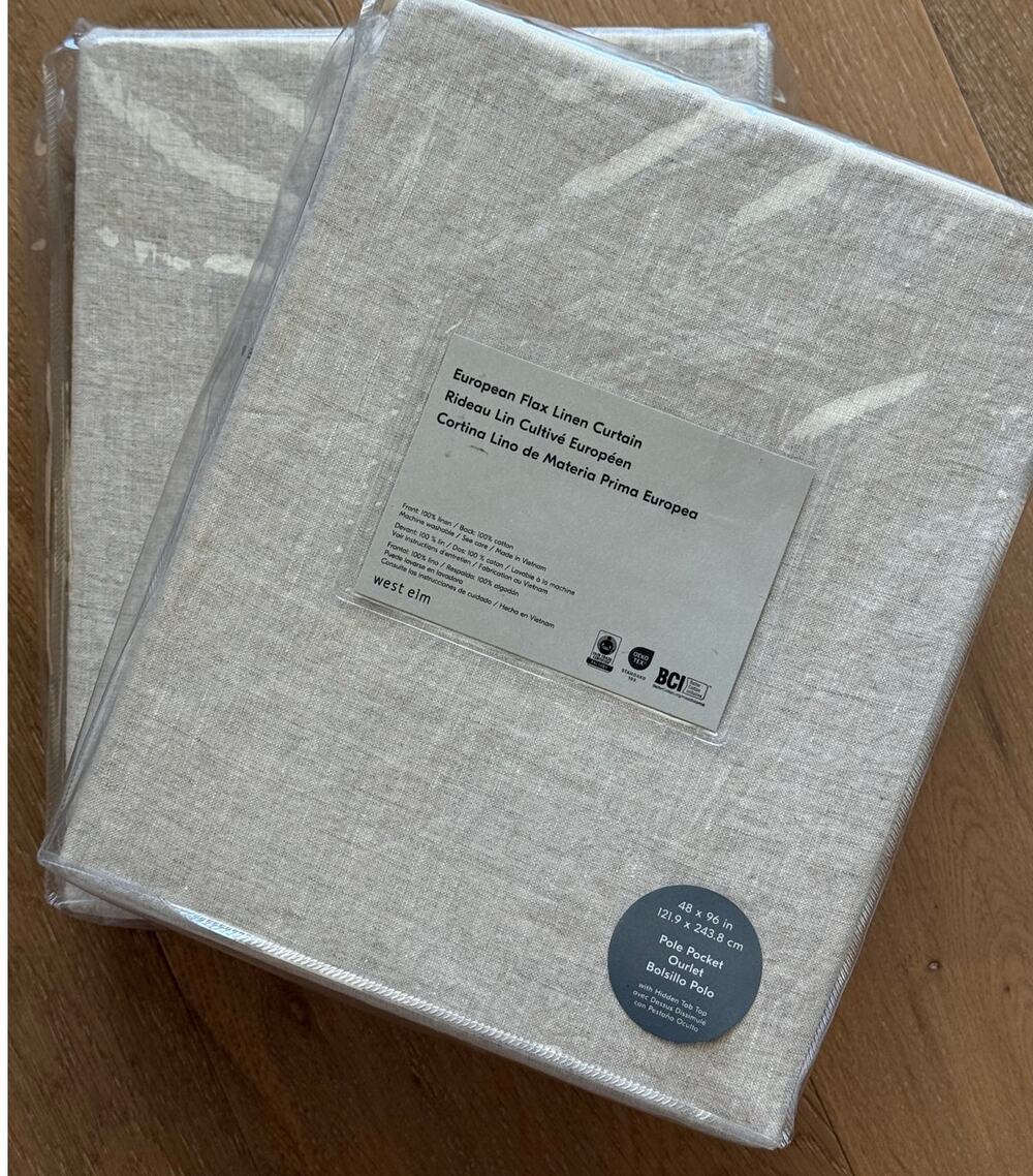 New West Elm European Flax Linen  48" x 96" Pole Pocket Natural Flax Curtains 2